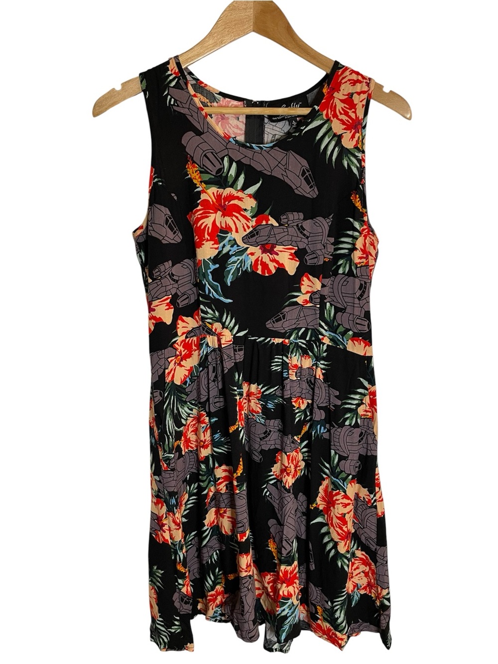 Firefly Black Floral Dress with Green and Coral Print Size Large 2017